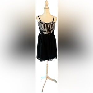 Material Girl Black and White Geometric Mini Dress